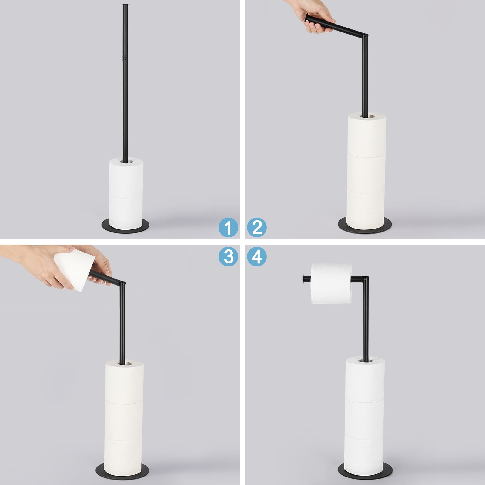 Freestanding Metal Toilet Paper Holder Stand, Black