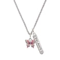 thumbnail image 1 of Delight Jewelry Silvertone Small Hot Pink & Purple Butterfly Silvertone Balance Bar Charm Necklace, 23", 1 of 4