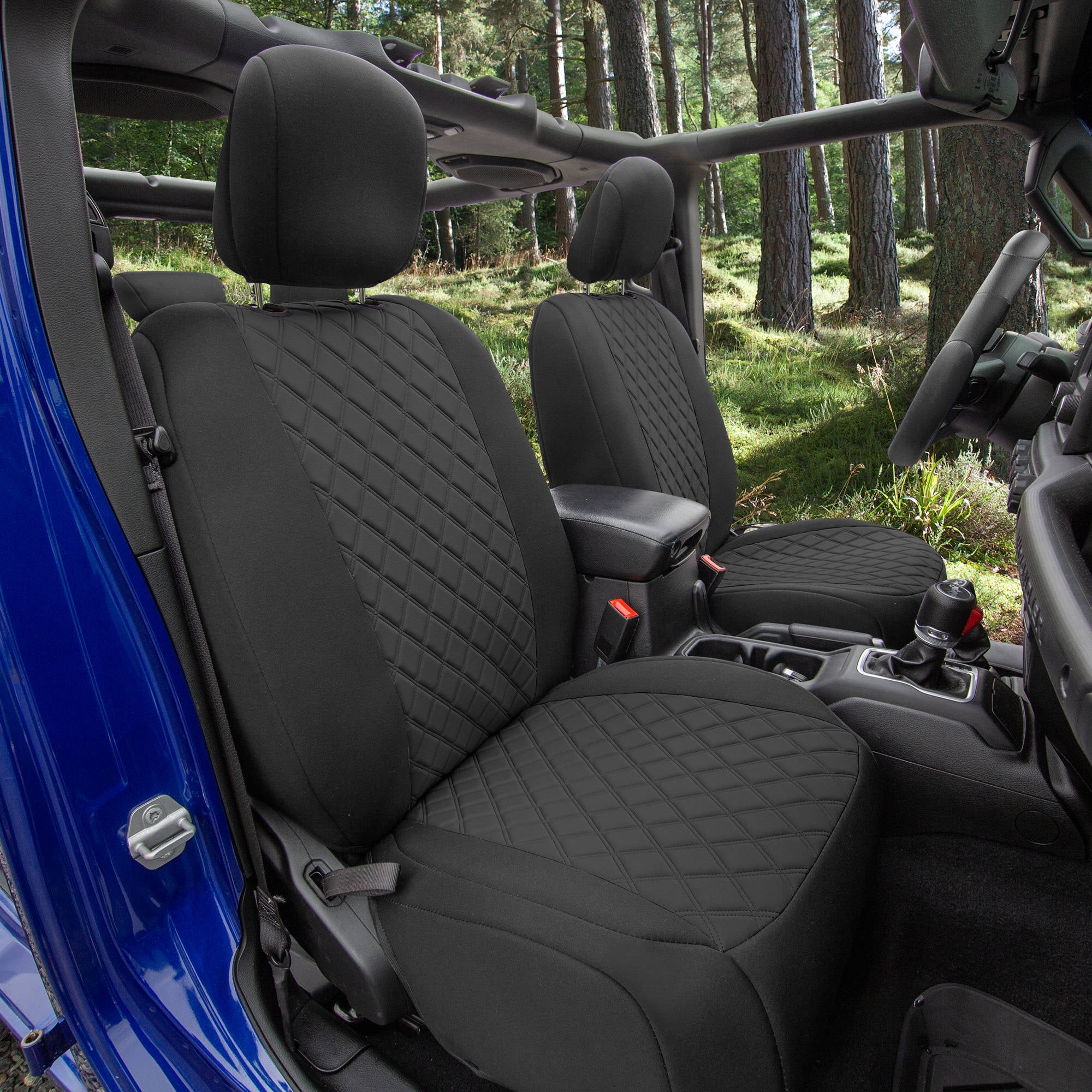 For Jeep Wrangler JL 4DR 2018-2023 FH Group Neoprene Custom Fit Car Seat Covers Front Set - Black