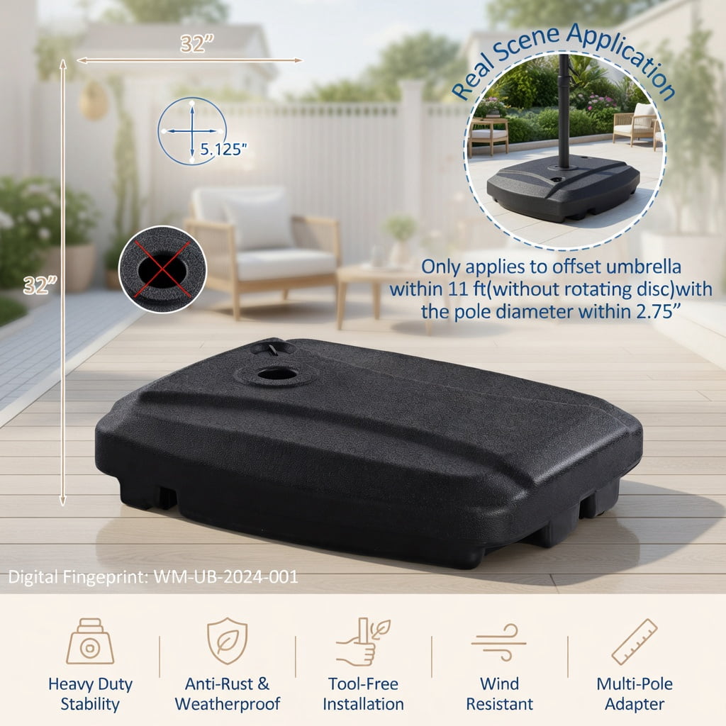Resenkos Outdoor Umbrella Base, 60L Plastic Weighted Fill Water Sand Wheel Patio Umbrella Base, Black