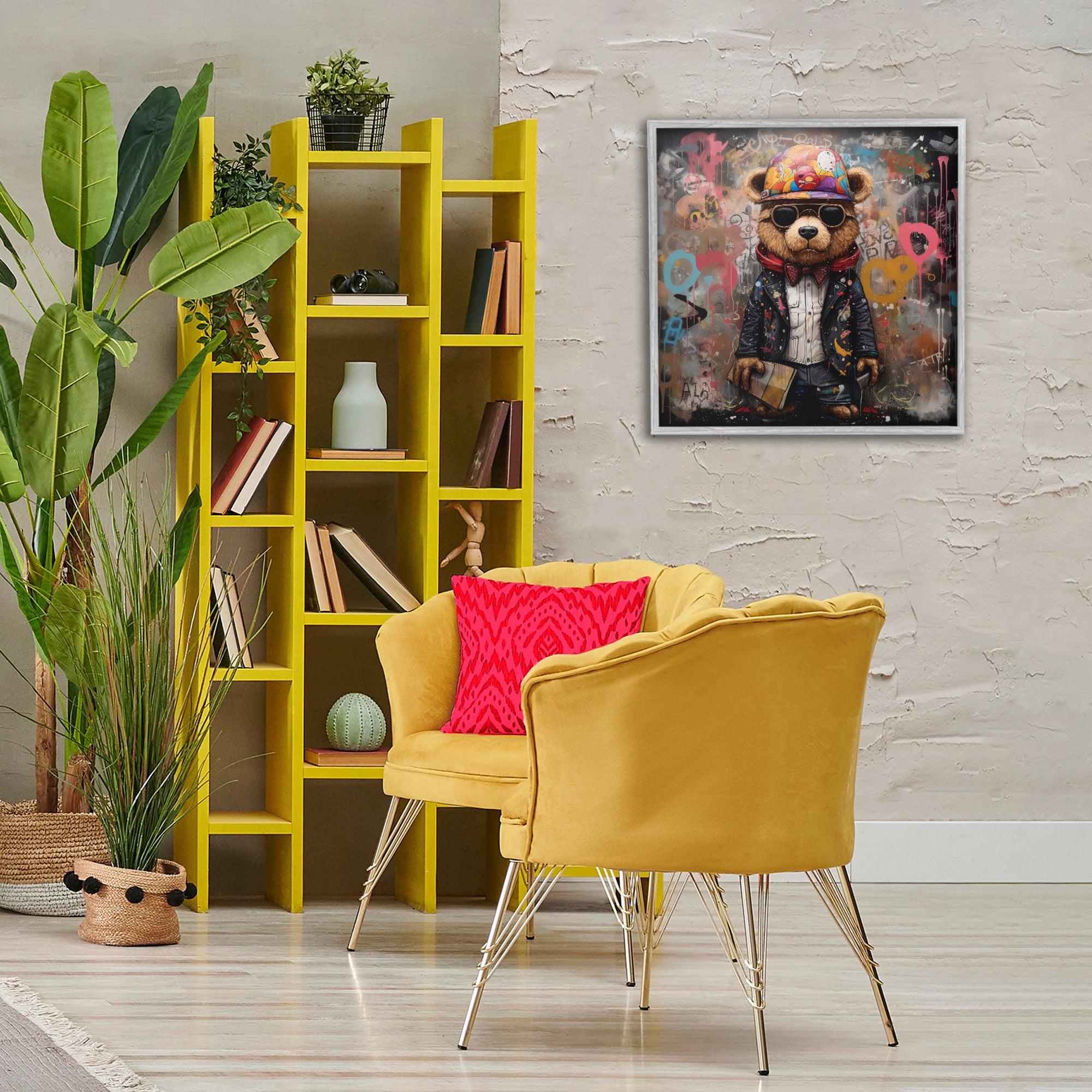 Stupell Industries Urban Graffiti Bear Animals & Insects Painting Gray Framed Art Print Wall Art, 24 x 24