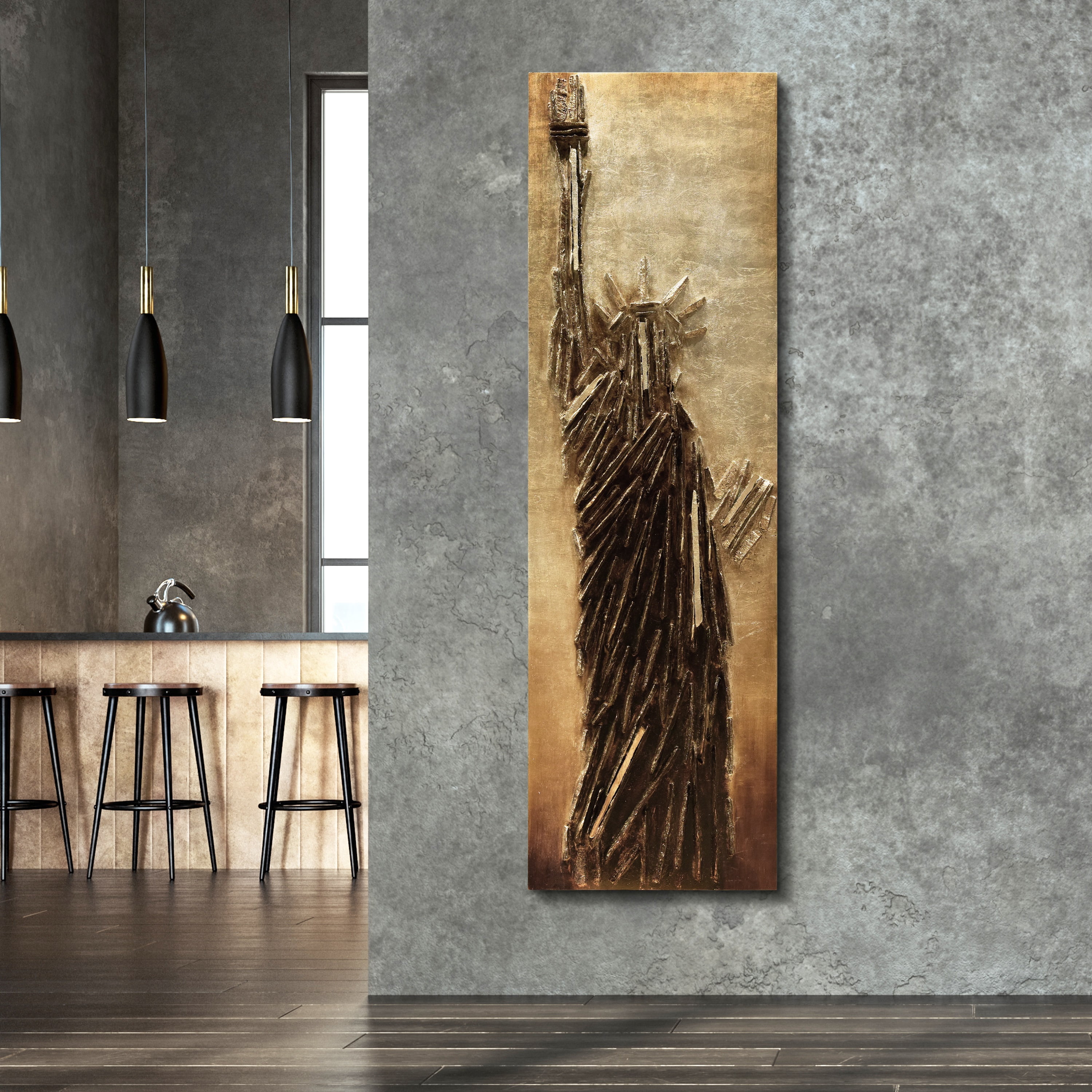 Empire Art Direct PMO-130318-7222 Handed Painted Rugged Wooden Wall Sculpture  with Gold Leaf - Liberty