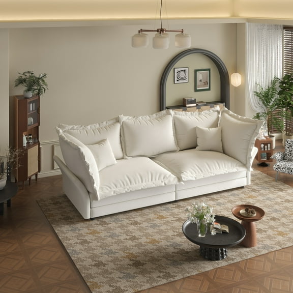 Modern Upholstered Sofa Cloud Couch, Convertible Deep Seat Chaise Longue, 90.55" Deep Seat Couches with Pillows for Living Room Bedroom,Apartment,Office