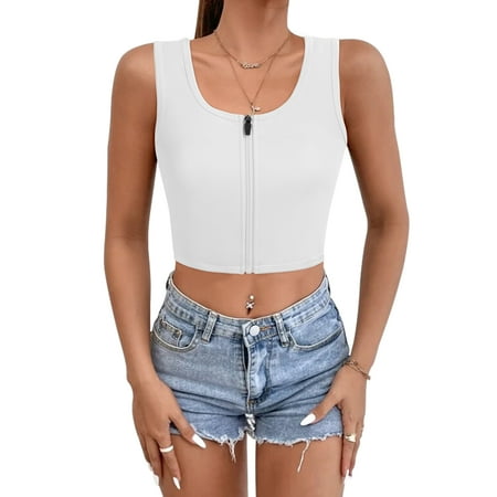 

Eleady Women Chest Binder Zip Up Bra Chest Bra Bustier for Women Short Corset Zip Up Elastic Tank Top(White X-Large)