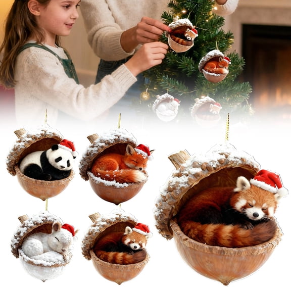 CPHDW7 Vintage Christmas Tree Decorations, Acrylic Animal Pendants, Cozy Woodland Creatures Ornaments for Rustic Nature Themed Home Wreaths Tabletop