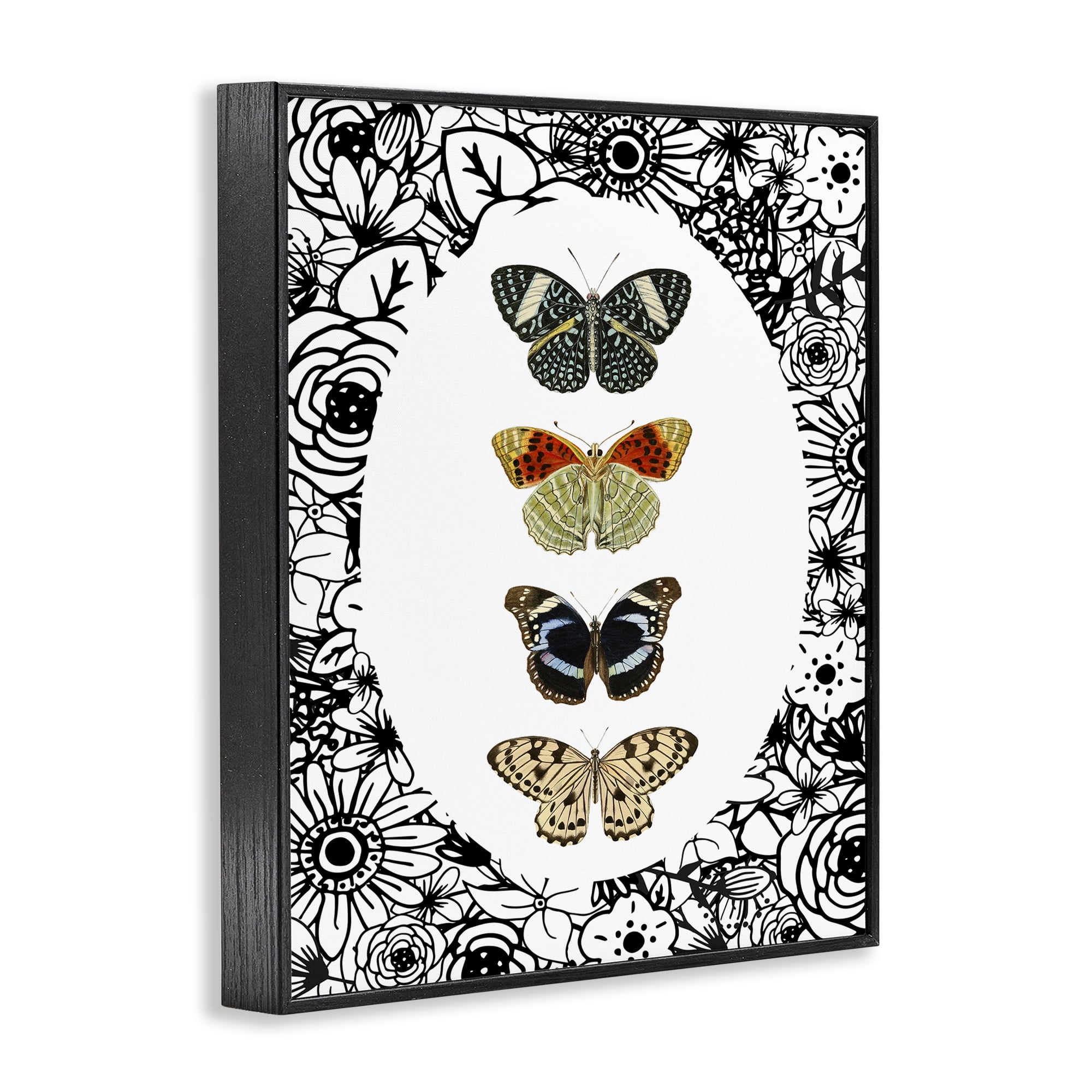Stupell Industries Floral Butterfly Lineup Black Framed Giclee Art, design by Dan Meneely