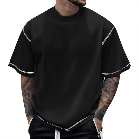 Dpytoraw Men's Fashion Short Sleeved T Shirt Oversized T-Shirts Men Black L