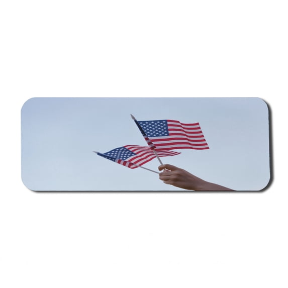 4th of July Computer Mouse Pad, American Independence Day Theme Man Holding National Flags US, Rectangle Non-Slip Rubber Mousepad Large, 31" x 12" Gaming Size, Pale Ceil Blue Multicolor, by Ambesonne