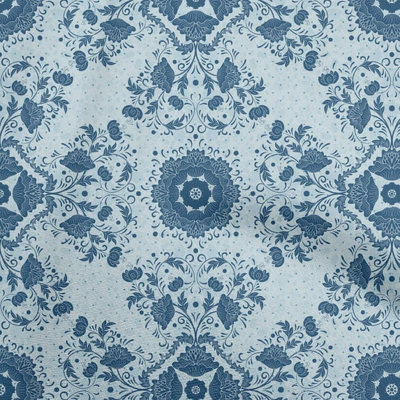 oneOone Cotton Jersey Teal Blue Fabric Asian Block Tile Sewing Fabric By The Yard Printed Diy Clothing Sewing Supplies 58 Inch Wide