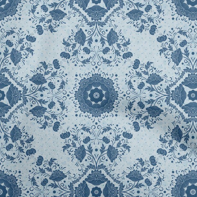 oneOone Georgette Viscose Teal Blue Fabric Asian Block Tile Craft Projects Decor Fabric Printed By The Yard 42 Inch Wide