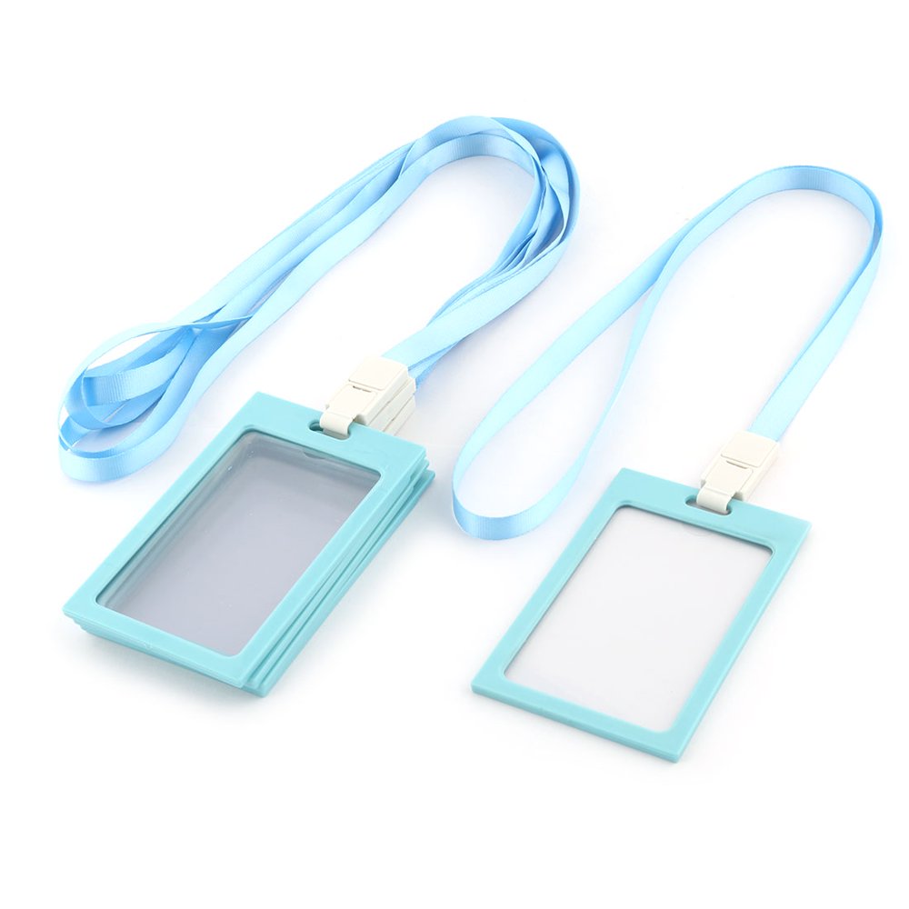 Office Staff Neck String Lanyard Vertical ID Card Holder Container Blue 5 Pcs