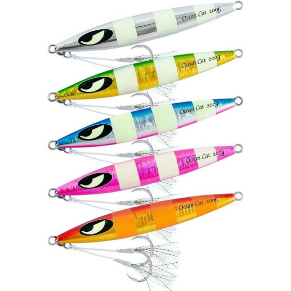 OCEAN CAT Slow Fall Fishing Lures Mental Lead Jigging Sea Baits Flat Hooks 5 Colors 5 Weights