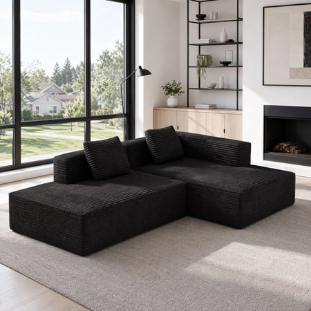 Meeyar 91" Boneless Modular Sectional Sofa with L Shaped Chaise, Cloud Couch for Living Room, Carbon Black