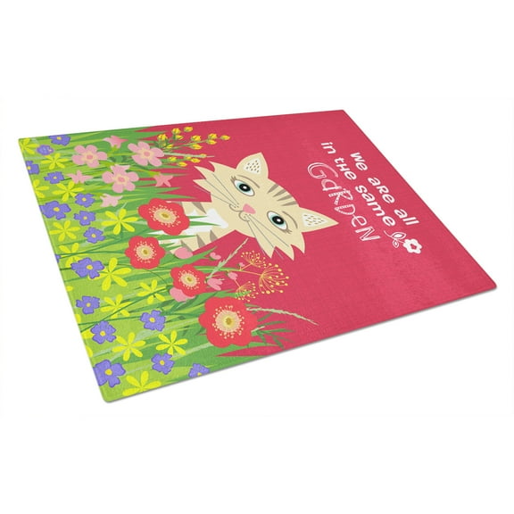 Caroline's Treasures Garden Cat Glass Cutting Board Large