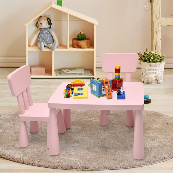 Costway Set con Mesa y 2 Sillas para Niños Comer Dibujar Escribir y Hacer Manualidades 76,5 x 54,5 x 49,5 cm