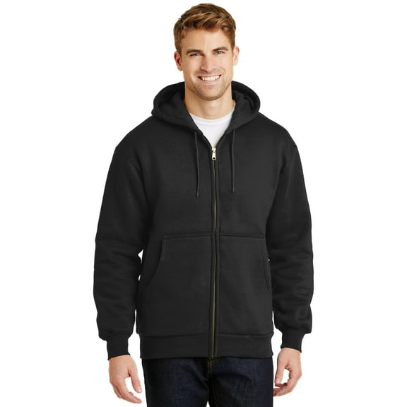 CornerStone CS620 Heavyweight Full-Zip Hooded Sweatshirt with Thermal Lining, Black, XS