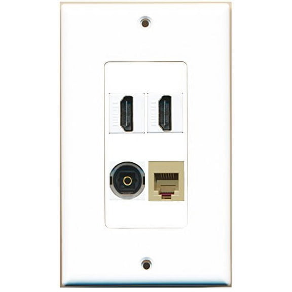 RiteAV - 2 Port HDMI 1 Port Phone RJ11 RJ12 Beige 1 Port Toslink Wall Plate Decorative