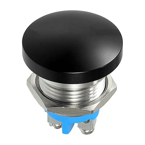16 mm Momentary Push Button Switch Metal Head Round Start Button AC/DC 12V-250V Black