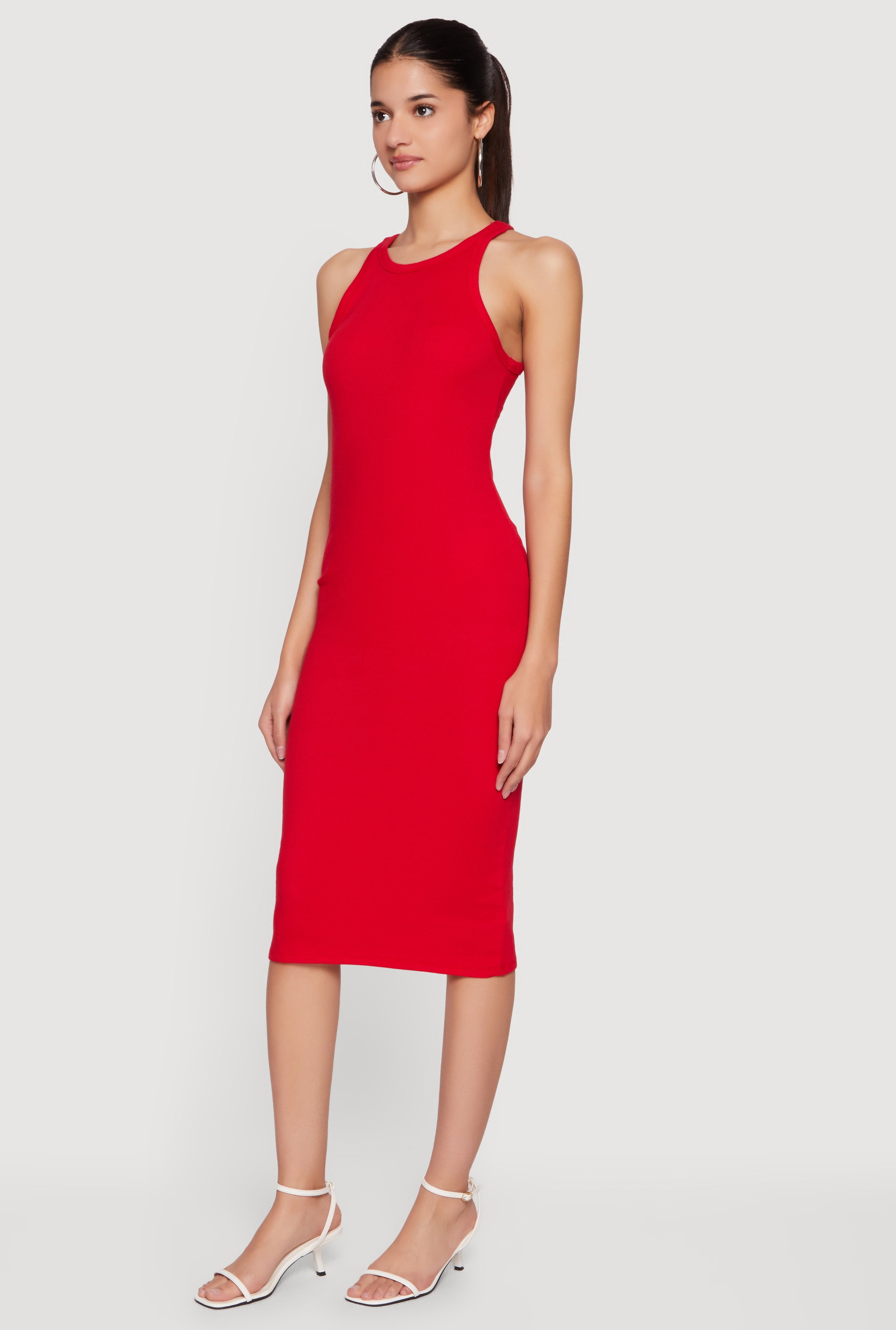 Women's Rib Knit Racerback Tank Midi Dress