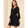 thumbnail image 4 of INSPIRE CHIC Women's Solid Cute V Neck Half Sleeve Flowy A-Line Chiffon Dress, 4 of 6