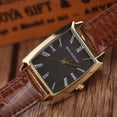 thumbnail image 2 of Reloj de pulsera con correa de cuero PU de cuarzo con esfera cuadrada de negocios de moda (correa marrón y esfera negra), 2 of 4