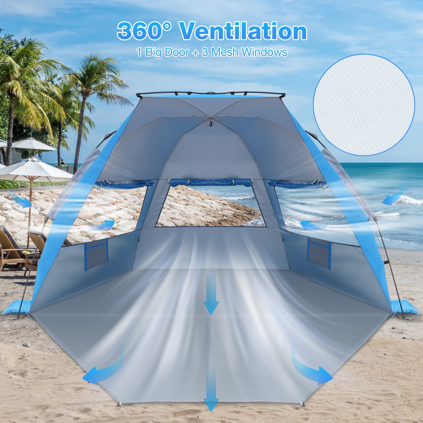 SUNOYAR Beach Tent Sun Shelter, Pop up Beach Tent for 4-6 Person with UPF 50+UV Protection, Portable Beach Shade Canopy for Camping, Picnics and Outdoor