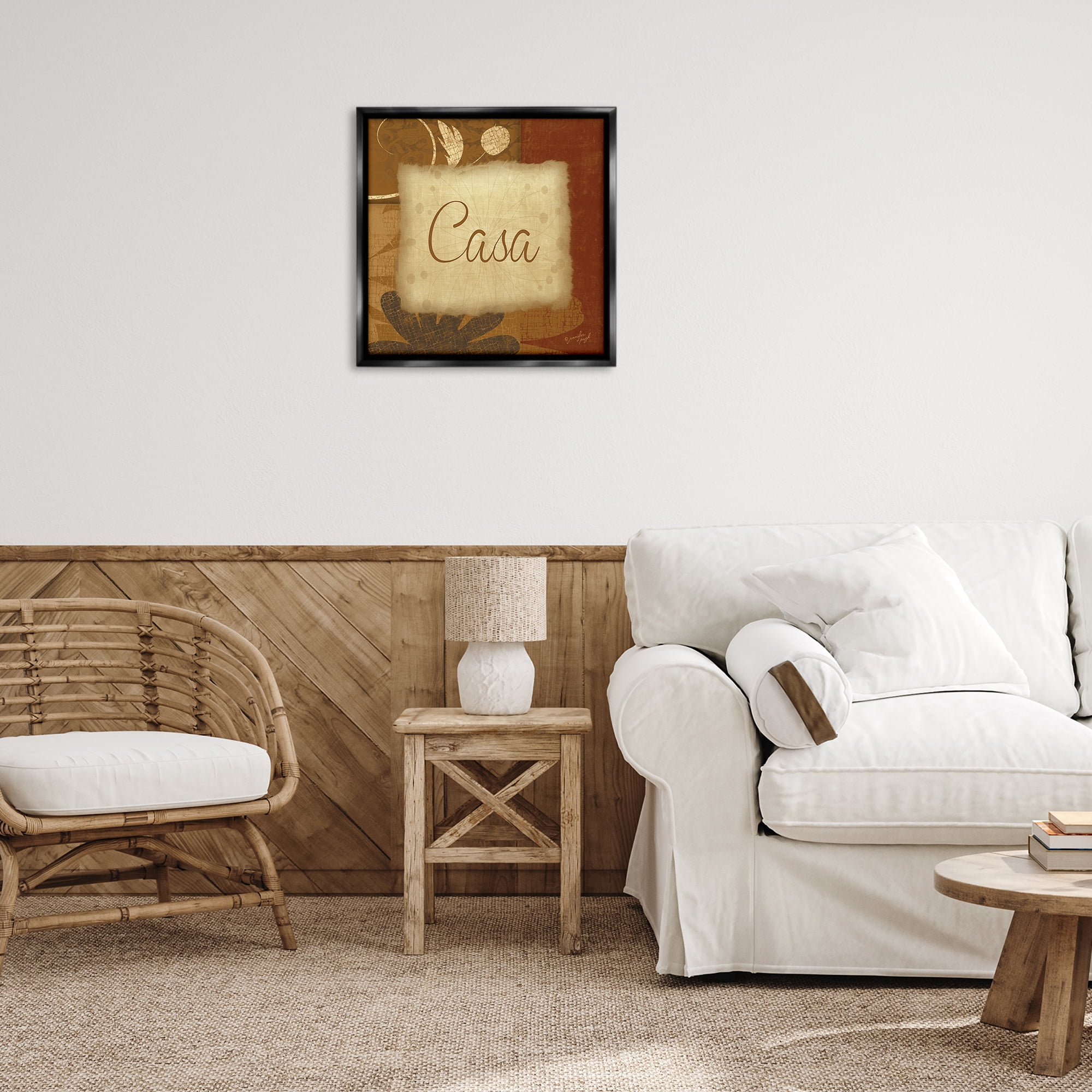 Stupell Industries Casa con Flores Tradicionales Typography and Symbols Painting Black Floater Framed Art Print Wall Art, 25 x 25