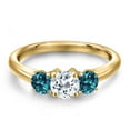 thumbnail image 3 of Gem Stone King 18K Yellow Gold Plated Silver White Topaz and London Blue Topaz Engagement Ring for Women | 1.26 Cttw | Round 5MM | Gemstone November Birthstone | Size 6, 3 of 6