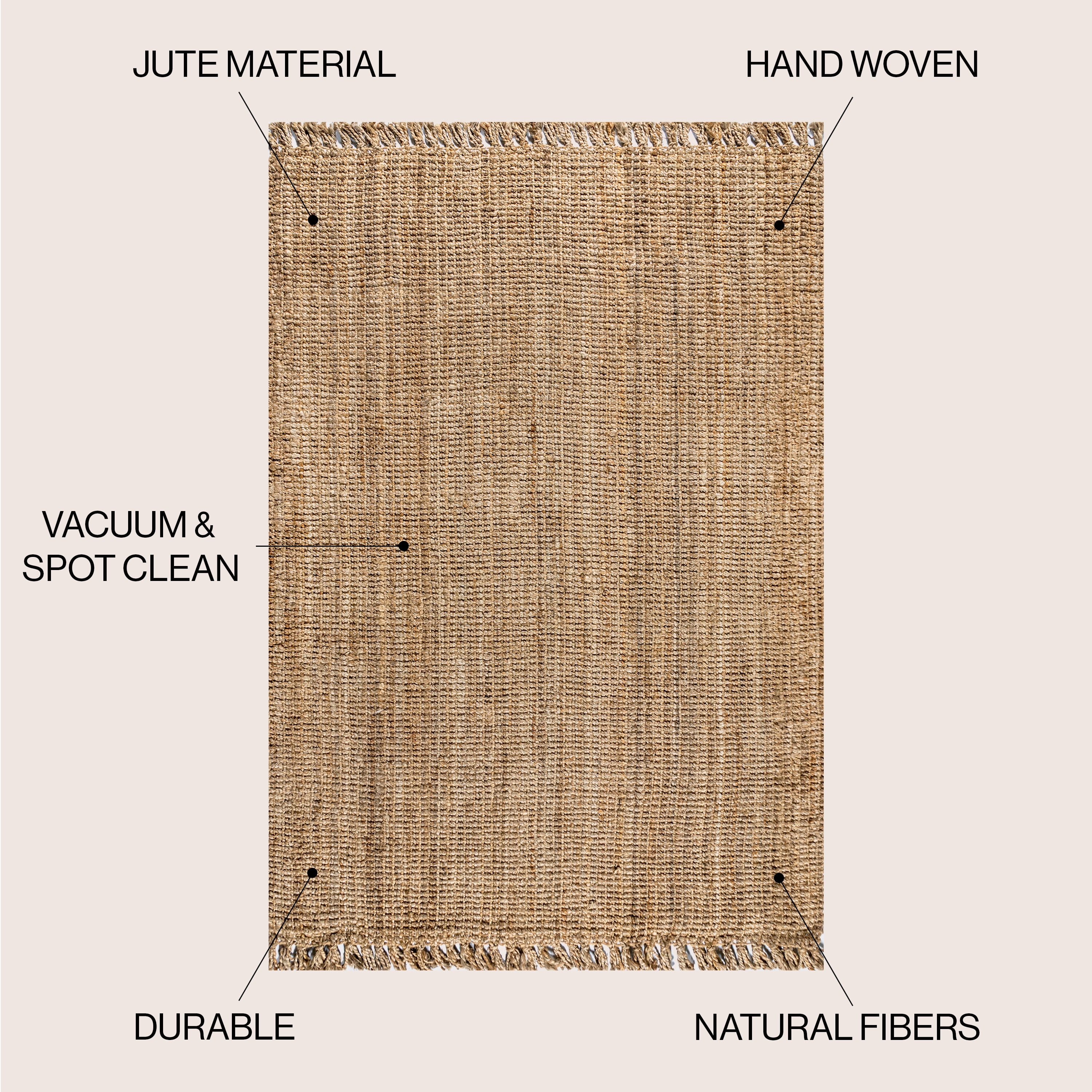 JONATHAN Y NATURAL FIBER 8' Square Area Rug, Pata Hand Woven Chunky Jute with Fringe - Natural, NRF103A-8SQ