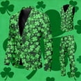 thumbnail image 2 of St Patrick's Day Print Three Piece Formal Suit Jacket Vest Trousers Shamrock Design Blazer Pants Tie Green Irish St. Paddys Holiday Party, 2 of 7