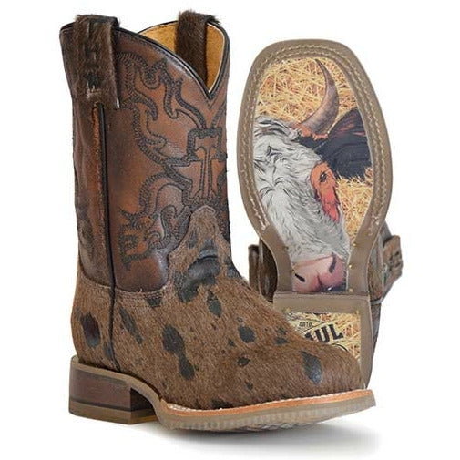 Kid's Tin Haul Shaggy Boots Take No Bull Sole Handcrafted Brown