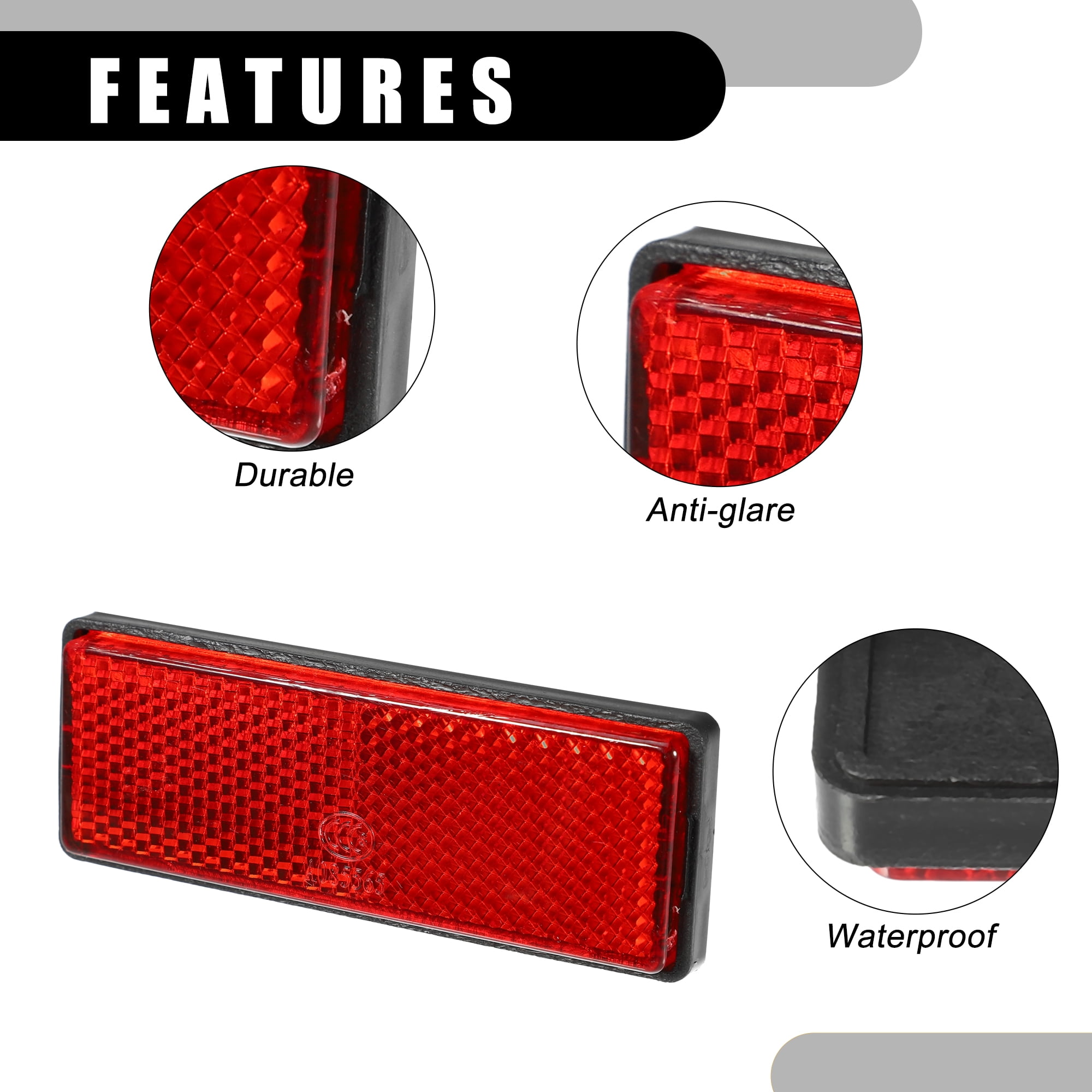 Unique Bargains 4x 3.46"x1.26" Rectangle Motorcycle Safety Reflector Red Orange