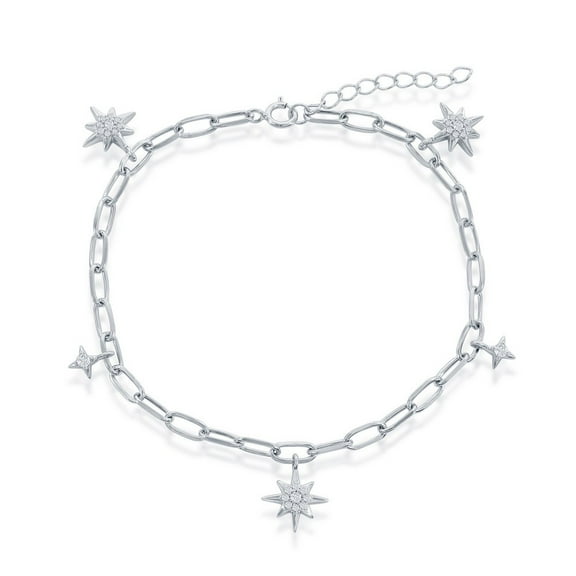 TheJewelryHut Designer Sterling Silver North Star CZ Paperclip Bracelet
