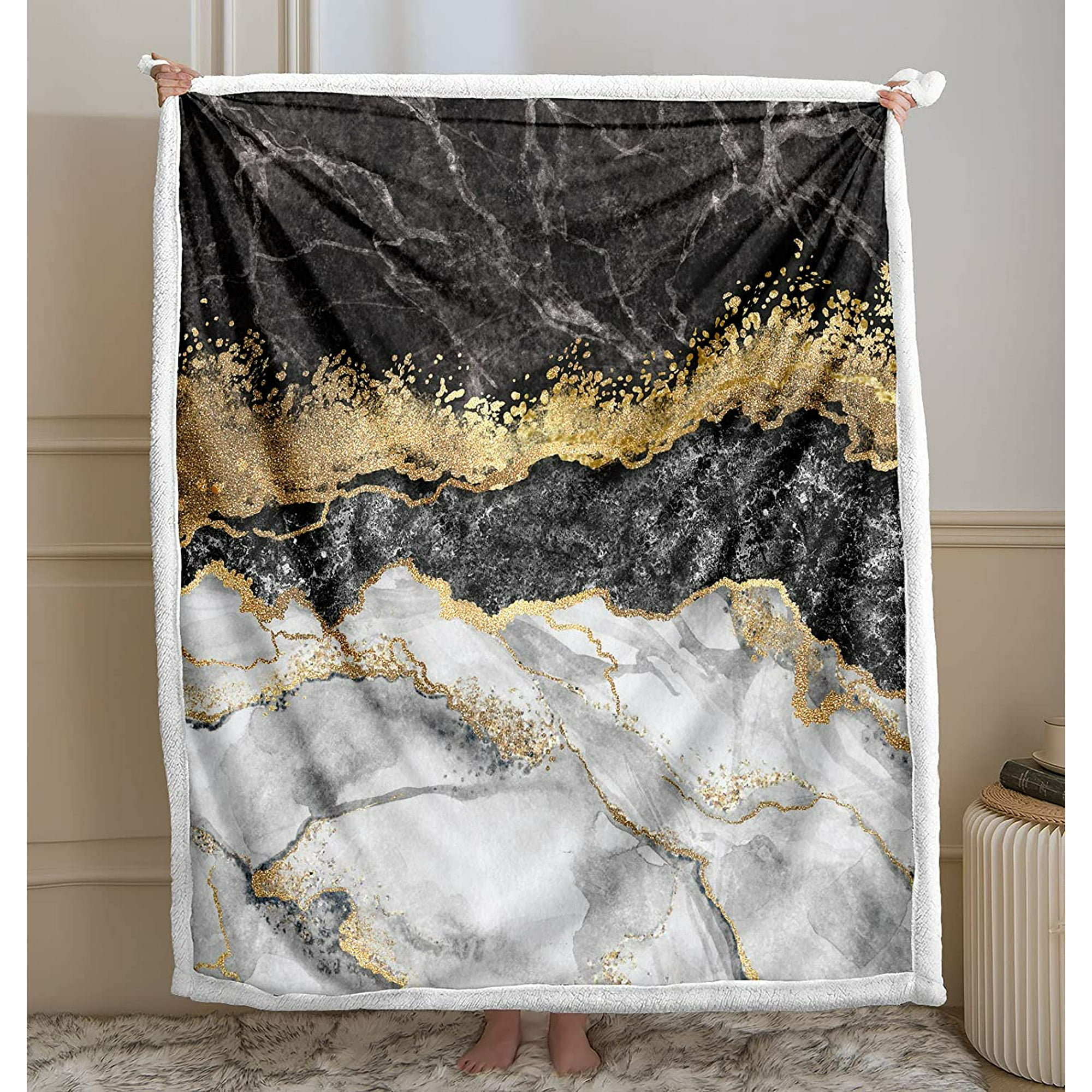 HHHC Grey Marble Blanket Black Grey Gold Marble Sherpa Fleece Blanket Gold Grey Gray Marble Texture Boho Blanket Soft Warm Blanket for Bedroom Couch Sofa Grey Gold Twin 60 x80 Walmart