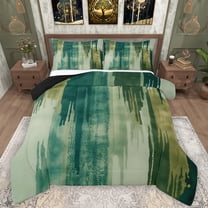 Manfei Green Fulit Ink Bedding Comforter Set,Vintage Sbatrsct Striped Twin Comforter Sets,Green Lines Bedding Set For Adult,Microfiber Bedroom Decor Reversible,2-Piece