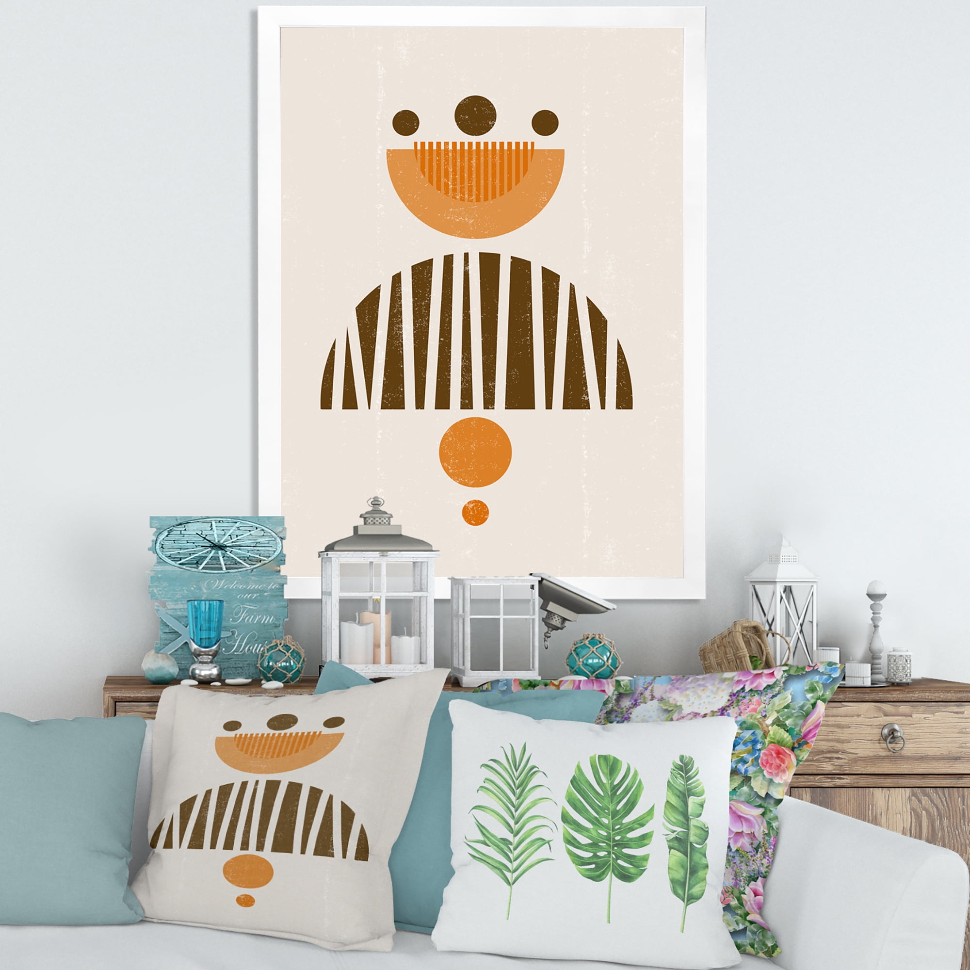 Designart 'Abstract Minimal Moon and Sun In Earth Tones IV' Modern Framed Art Print