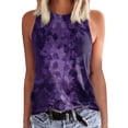 thumbnail image 1 of Prolriy - Camisetas de verano para mujer 2024, camisetas sin mangas estampadas, informales, holgadas, con cuello redondo, color morado, talla S, 1 of 4