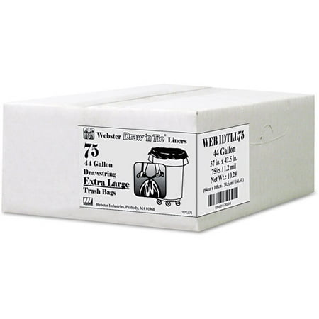 Draw N Tie Heavy Duty Hexene Black Resin Trash Bags, 44 gal, 75 ct