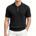 thumbnail image 2 of Short Sleeve Knit Golf Shirts for Men 2026 Summer Polo Collar Cable Knit Stretchy Casual Vacation Beach Tops with Buttons Black 3XL, 2 of 9