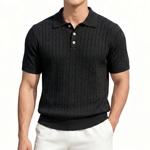 BRANROY Mens Polo Shirts Short Sleeve - Casual Shirts for Men Golf Summer, Father's Day Shirts, Business Casual Top, Lightweight Comfort Shirts,Black,L