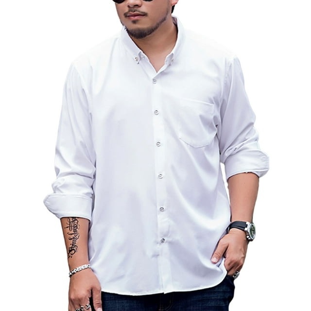 Innerwin Chemise Tunique Col à Revers Hommes Hauts Travail Boutonné Coupe Régulière Chemises Blanc 175/109cm