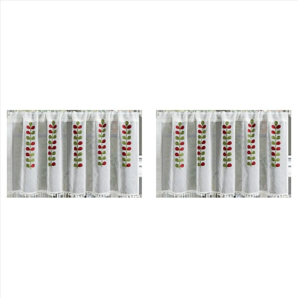 2X Cortinas Semitransparentes Bordadas, Media Ventana Escalonada para Cocina, Cortina Transparente con Bolsillo para Barra, Cortinas de Tul para Cocina A