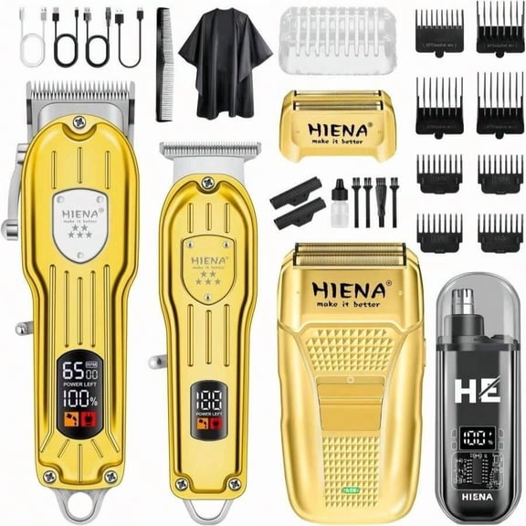 HIENA PRO Professional Hair Clipper Kit, Rechargeable Cordless Barber Kit And Hair Cutting Set, Electric Foil Shavers And Beard Trimmers, Ear, Nose Hair Trimmer Set &Amp; Facial Grooming Tool (Black)
