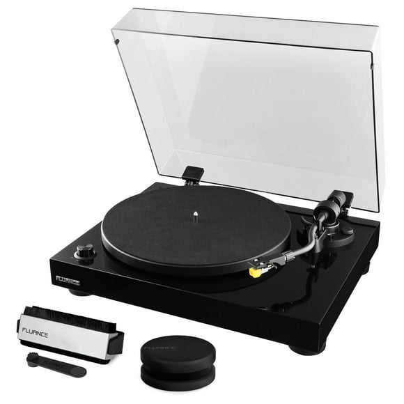 Fluance RT80 Classic High Fidelity Vinyl Turntable Record Player featuring Audio Technica AT91, Belt Drive, Built-in Preamp with Record Weight and 3 in 1 Stylus and Record Cleaning Vinyl Accessory Kit