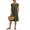 thumbnail image 1 of Vestido midi Zhyaj con cuello redondo y manga corta holgado, túnica de algodón, 1 of 7