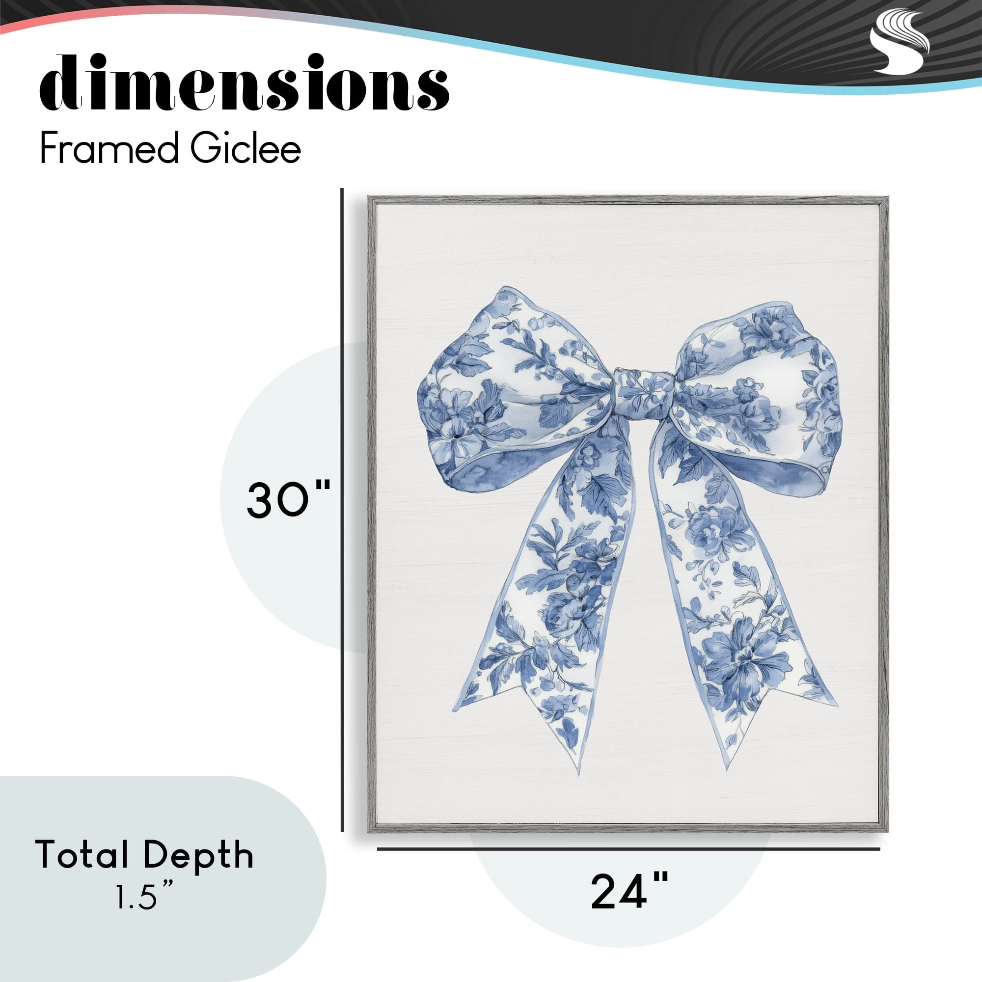 Soft Delicate Toile Bow Gray Framed Giclee Art, design by Lettered and Lined