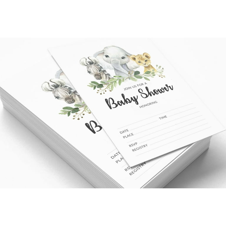 Inkdotpot 30 Baby Shower Invitation Cards Safari Jungle Animals Fill In Blank Invites