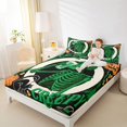 thumbnail image 3 of Feelyou Spooky Skeleton Skull Queen Sheets, Horror Pumpkin Bat Queen Sheet Sets, Black Green, 4pcs, 1 Flat Sheet, 1 Fitted Sheet and 2 Pillowcases, 3 of 5