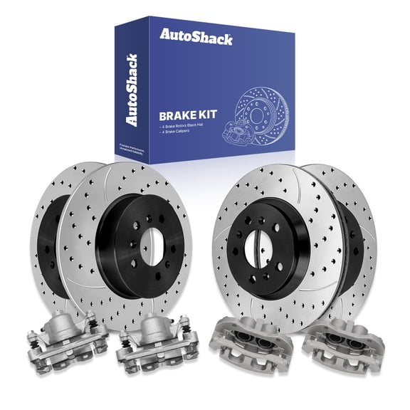 AutoShack Front Vented & Rear Solid Drilled & Slotted E-Coated Brake Rotors   Calipers 8-PC Brake Kit Replacement for 2006-2010 Chevrolet Impala 2006-2007 Chevrolet Monte Carlo ShadowGuard