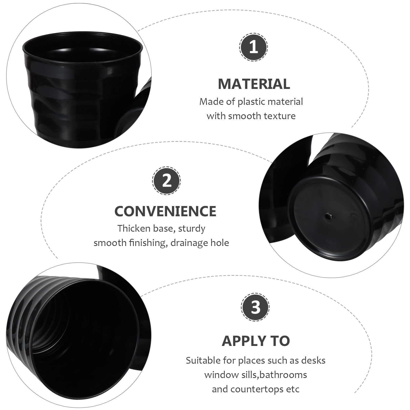 FOMIYES 2-Pack Black Plastic Indoor Garden Pots with Thickened Base, Perfect for Bathroom, Kitchen, Countertop Planting